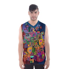 Modern Geometric Art   Dancing In The City Background Solid Dark Blue Men s Sportswear by EDDArt