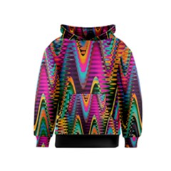 Multicolored Wave Distortion Zigzag Chevrons 2 Background Color Solid Black Kids  Pullover Hoodie by EDDArt