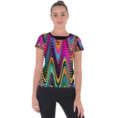 Multicolored Wave Distortion Zigzag Chevrons 2 Background Color Solid Black Short Sleeve Sports Top  by EDDArt