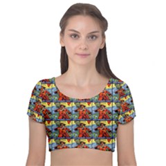 Sea Raider Velvet Short Sleeve Crop Top  by ArtworkByPatrick