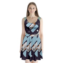 Satellite Machine Space Dark Split Back Mini Dress  by Pakrebo