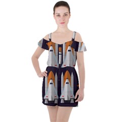 Rocket Space Universe Spaceship Ruffle Cut Out Chiffon Playsuit by Pakrebo