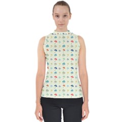 Clouds And Umbrellas Seasons Pattern Mock Neck Shell Top by Pakrebo