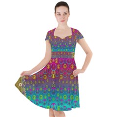 Signs Of Peace  In A Amazing Floral Gold Landscape Cap Sleeve Midi Dress by pepitasart