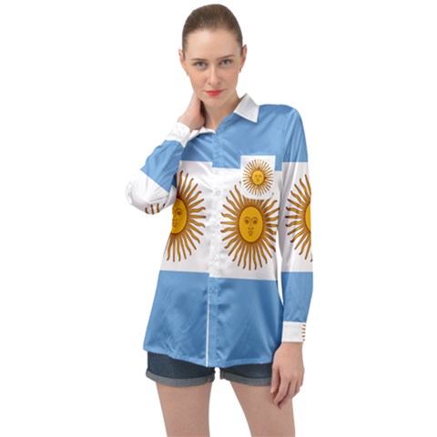 Argentina Flag Long Sleeve Satin Shirt by FlagGallery