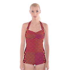 Pattern Textile Structure Abstract Boyleg Halter Swimsuit  by Pakrebo