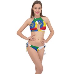 Ethiopia Flag Map Geography Cross Front Halter Bikini Set by Sapixe