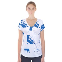 Greece Country Europe Flag Borders Short Sleeve Front Detail Top by Sapixe
