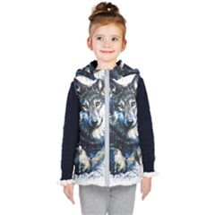 Gray Wolf - Forest King Kids  Hooded Puffer Vest by kot737