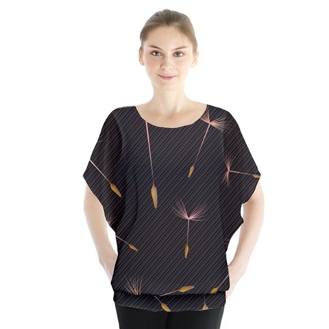 Black And Dandelion Digital Paper Batwing Chiffon Blouse by Pakrebo