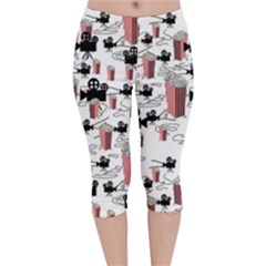Movies And Popcorn Velvet Capri Leggings  by bloomingvinedesign