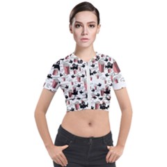 Movies And Popcorn Short Sleeve Cropped Jacket by bloomingvinedesign