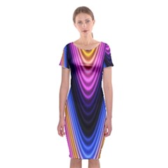 Wave Line Waveform Sound Purple Classic Short Sleeve Midi Dress by HermanTelo