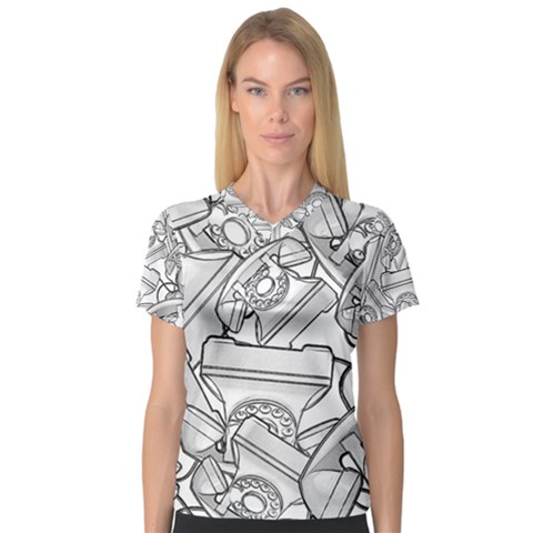 Phone Dial Communication Technology V-neck Sport Mesh Tee by Pakrebo