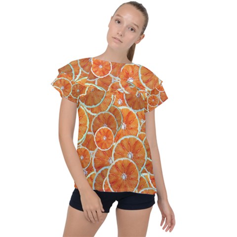 Oranges Background Ruffle Collar Chiffon Blouse by HermanTelo