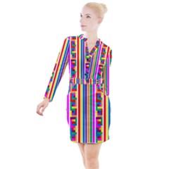 Rainbow Geometric Spectrum Button Long Sleeve Dress by Mariart