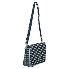 White Flower Pattern On Green Black Shoulder Bag With Back Zipper by BrightVibesDesign