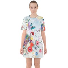 Floral Bouquet Sixties Short Sleeve Mini Dress by Sobalvarro