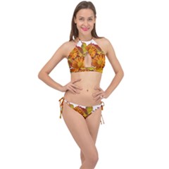 Flowers Arrangement Autumn Daisies Cross Front Halter Bikini Set by Simbadda