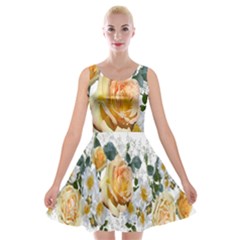 Flowers Roses White Yellow Velvet Skater Dress by Simbadda