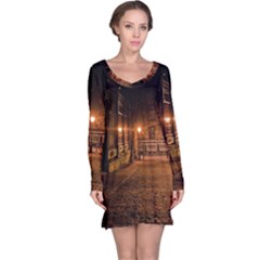City Night Dark Architecture Lamps Long Sleeve Nightdress by Sudhe