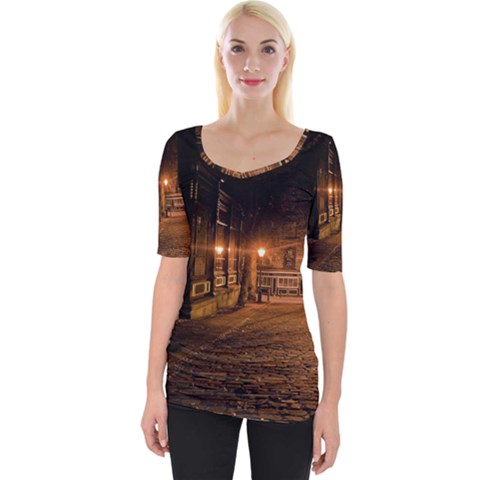 City Night Dark Architecture Lamps Wide Neckline Tee by Sudhe