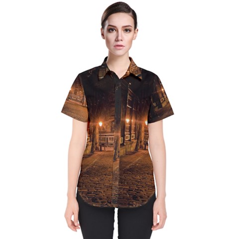 City Night Dark Architecture Lamps Women s Short Sleeve Shirt by Sudhe