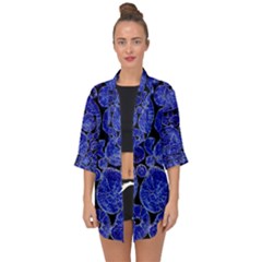 Neon Abstract Cobalt Blue Wood Open Front Chiffon Kimono by Bajindul