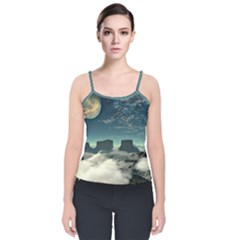 Lunar Landscape Space Mountains Velvet Spaghetti Strap Top by Simbadda