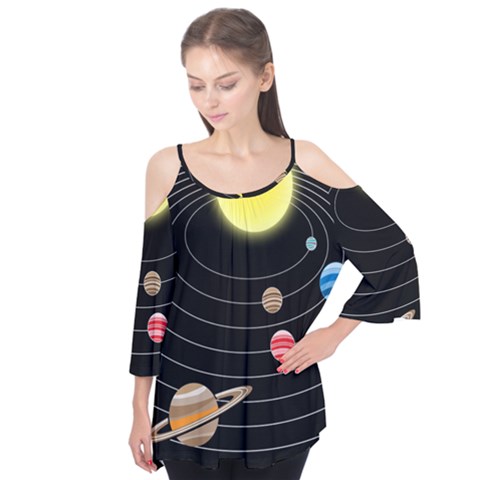 Solar System Planets Sun Space Flutter Tees by Simbadda