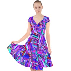 Stars Beveled 3d Abstract Cap Sleeve Front Wrap Midi Dress by Mariart