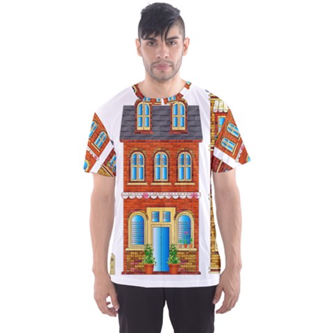 City Buildings Brick Architecture Men s Sports Mesh Tee by Simbadda