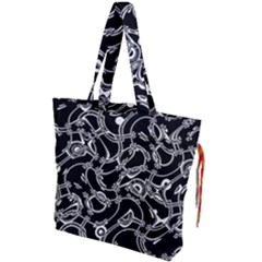 Unfinishedbusiness Black On White Drawstring Tote Bag by designsbyamerianna