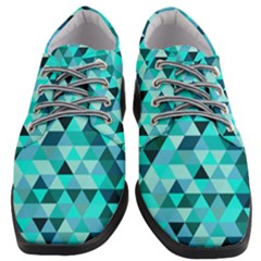 Teal Triangles Pattern Women Heeled Oxford Shoes by LoolyElzayat