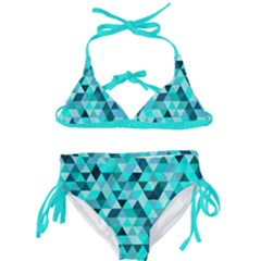 Teal Triangles Pattern Kids  Classic Bikini Set by LoolyElzayat