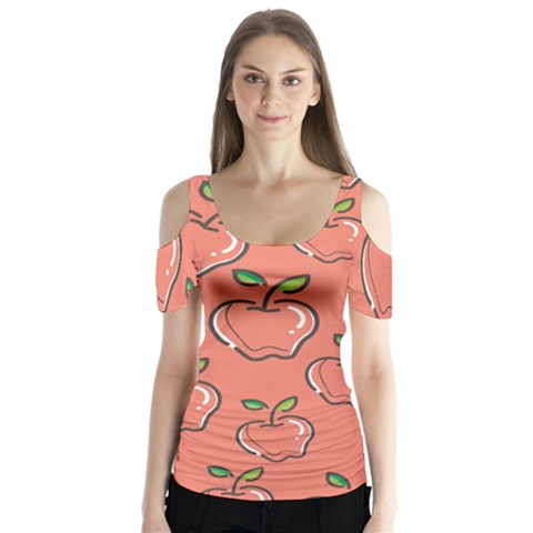 Fruit Apple Butterfly Sleeve Cutout Tee  by HermanTelo