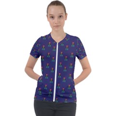 Nerdy 60s  Girl Pattern Blue Short Sleeve Zip Up Jacket by snowwhitegirl