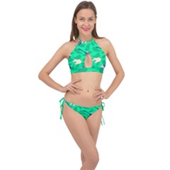 Pattern Seamless Background Desktop Cross Front Halter Bikini Set by Simbadda