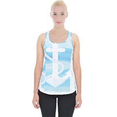 Anchor Watercolor Painting Blue Piece Up Tank Top by Sudhe
