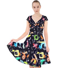 Repetition Cap Sleeve Front Wrap Midi Dress by ArtworkByPatrick