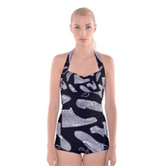 Pattern Shiny Shoes Boyleg Halter Swimsuit  by Sudhe
