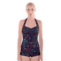 Abstract Pattern Boyleg Halter Swimsuit  View1