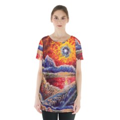 Sci Fi  Landscape Painting Skirt Hem Sports Top by Sudhe