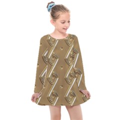 Gold Background 3d Kids  Long Sleeve Dress by Mariart