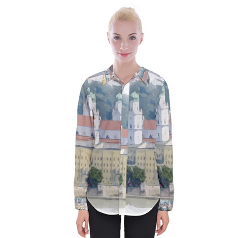 Architecture Old Sky Travel Womens Long Sleeve Shirt by Simbadda