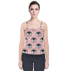Eyes Pattern Velvet Spaghetti Strap Top by Valentinaart