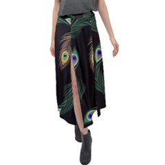 Seamless Pattern With Peacock Feather Velour Split Maxi Skirt by Vaneshart
