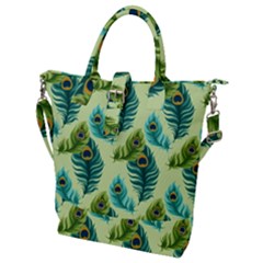 Peacock Feather Pattern Buckle Top Tote Bag by Vaneshart