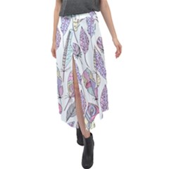 Vector Illustration Seamless Multicolored Pattern Feathers Birds Velour Split Maxi Skirt by Vaneshart