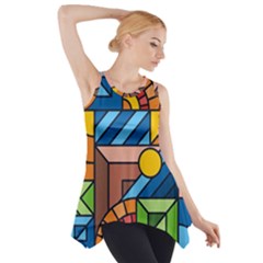 Colorful Geometric Mosaic Background Side Drop Tank Tunic by Vaneshart